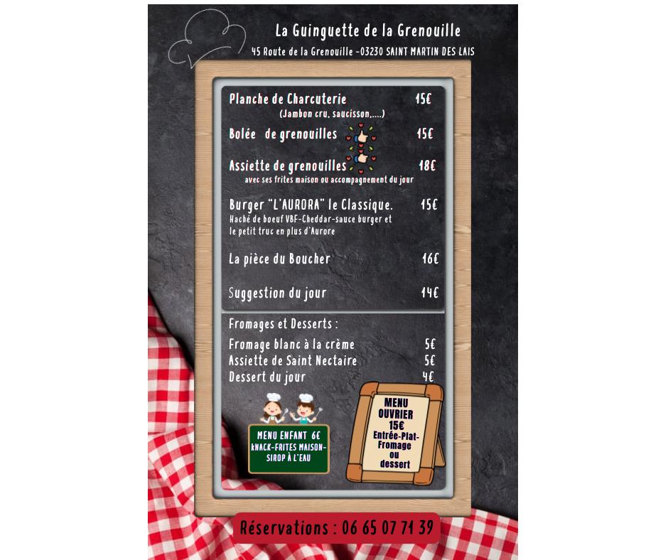 La guinguette de la Grenouille de Saint Martin des Lais - Menu Image 1